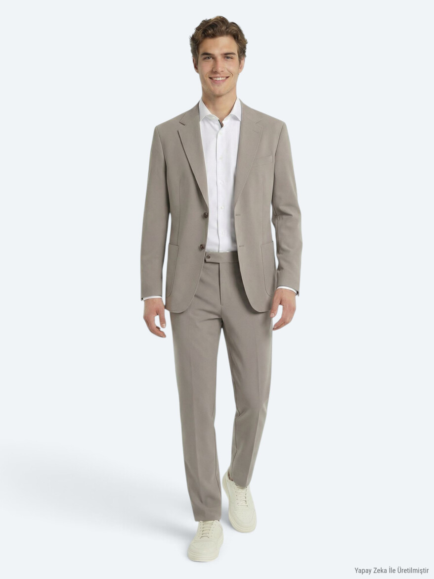 Açık Kahve Düz Modern Fit Takım Elbise - KİP
