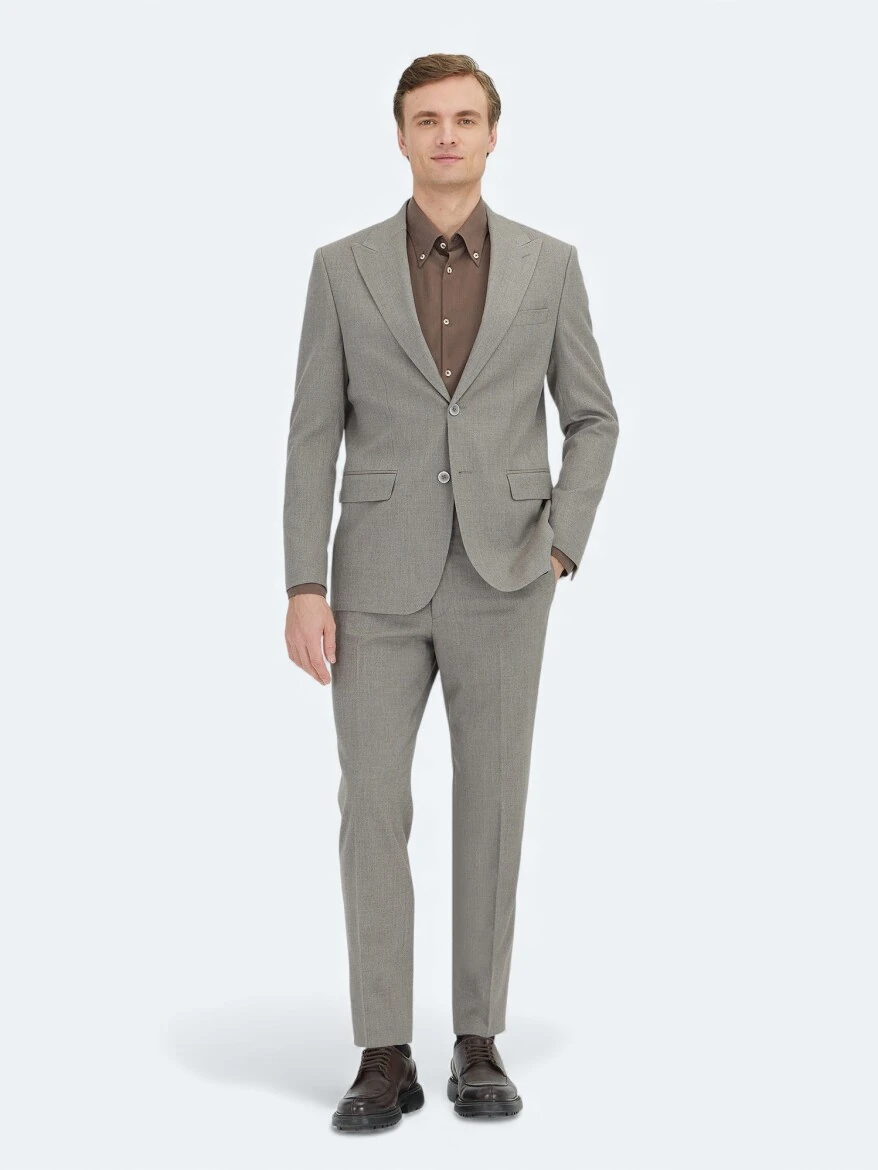 Açık Kahve Mikro Modern Fit Takım Elbise - KİP