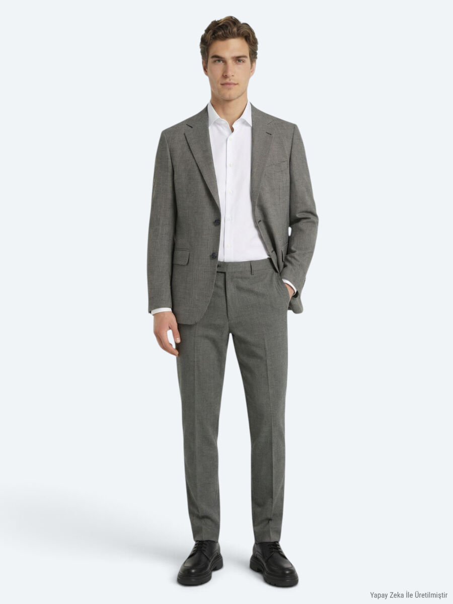 Açık Kahve Modern Fit Yün Karışımlı Takım Elbise - 2