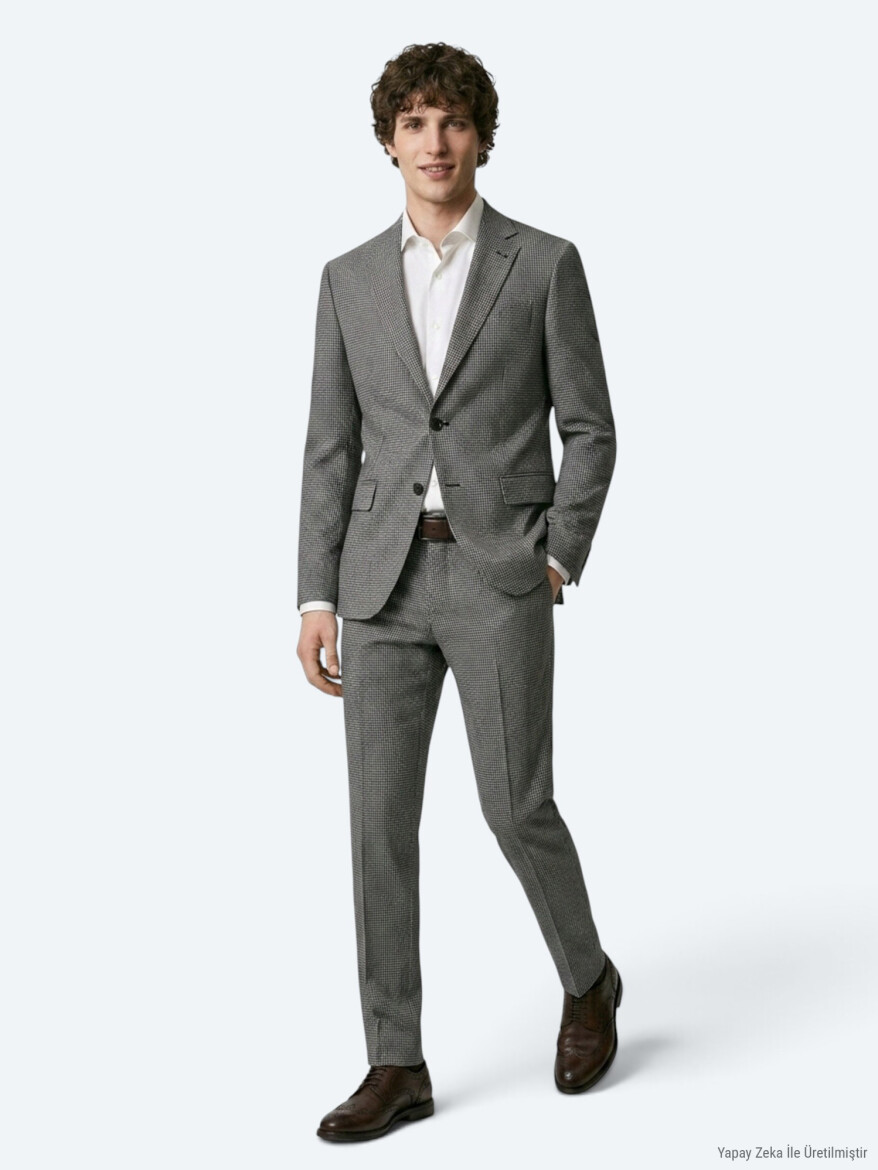 Açık Kahve Modern Fit Yün Karışımlı Takım Elbise - 4