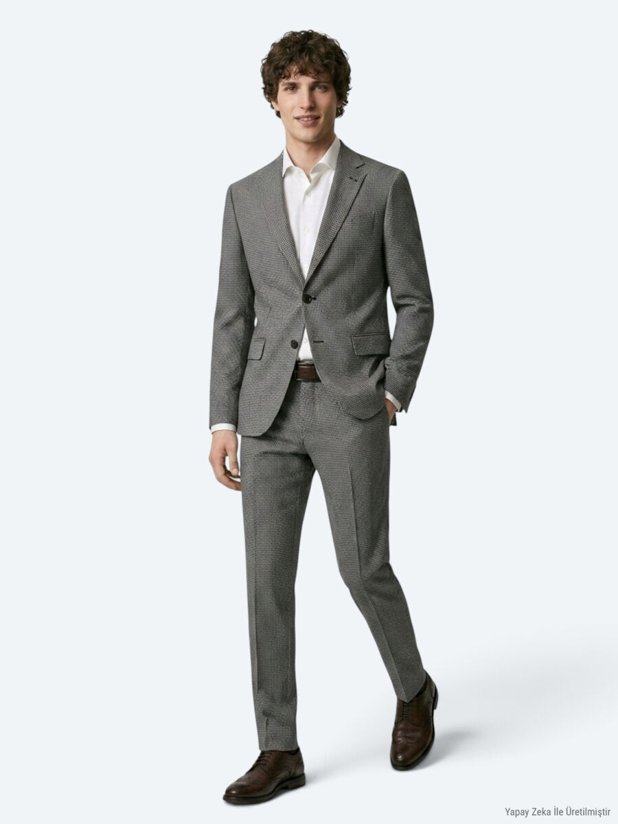 Açık Kahve Modern Fit Yün Karışımlı Takım Elbise - 4