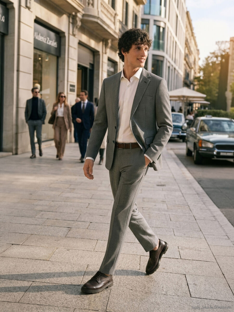 Açık Kahve Modern Fit Yün Karışımlı Takım Elbise - 12