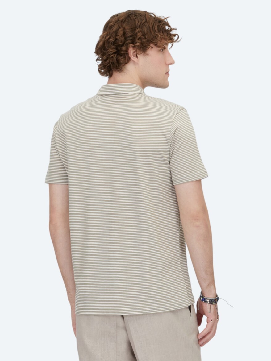 Açık Kahve Polo Yaka %100 Pamuk T-Shirt - 6