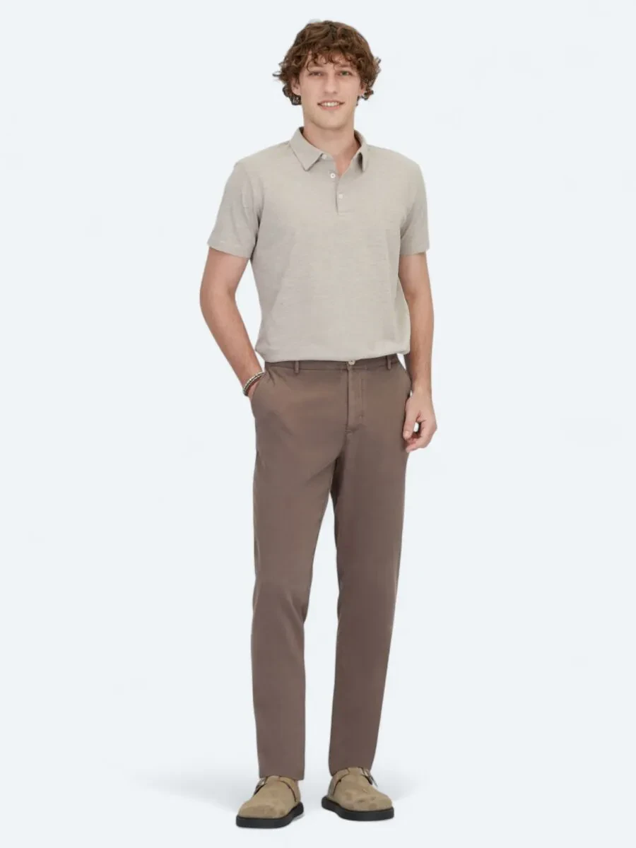 Açık Kahve Polo Yaka Pamuk Karışımlı T-Shirt - 2