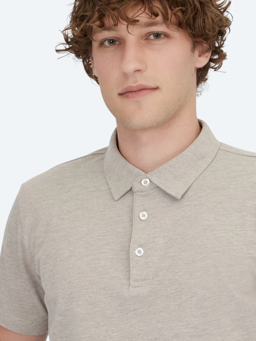 Açık Kahve Polo Yaka Pamuk Karışımlı T-Shirt - 3