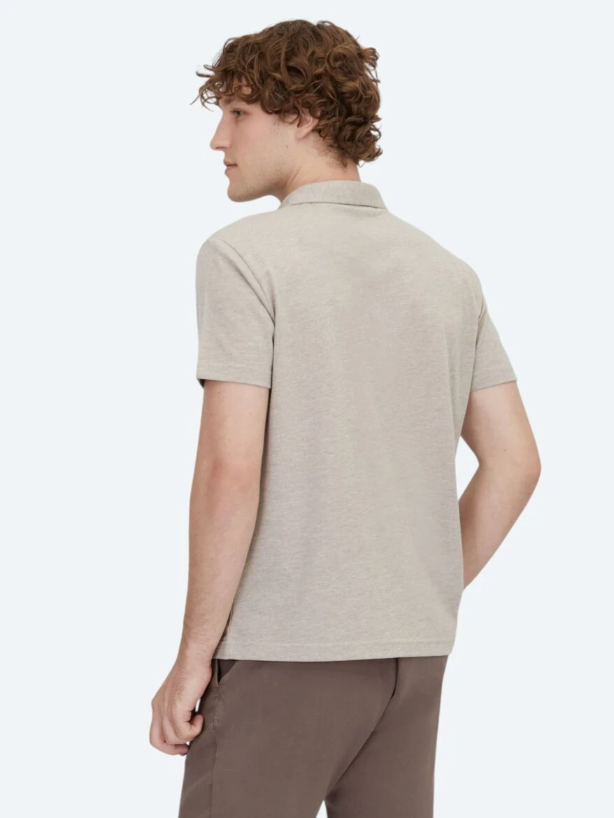 Açık Kahve Polo Yaka Pamuk Karışımlı T-Shirt - 5