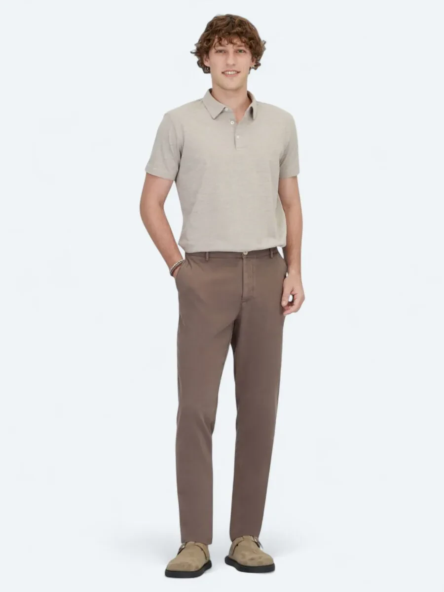 Açık Kahve Polo Yaka Pamuk Karışımlı T-Shirt - 2