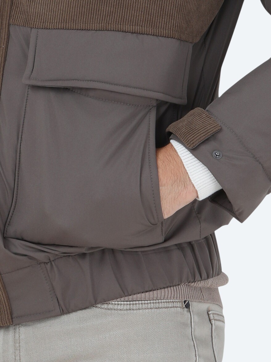 Açık Kahve Regular Fit Dik Yaka Casual Dokuma Mont - 4