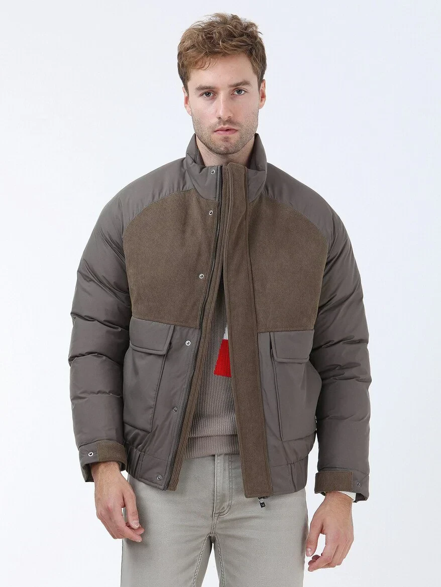 Açık Kahve Regular Fit Dik Yaka Casual Dokuma Mont - 1