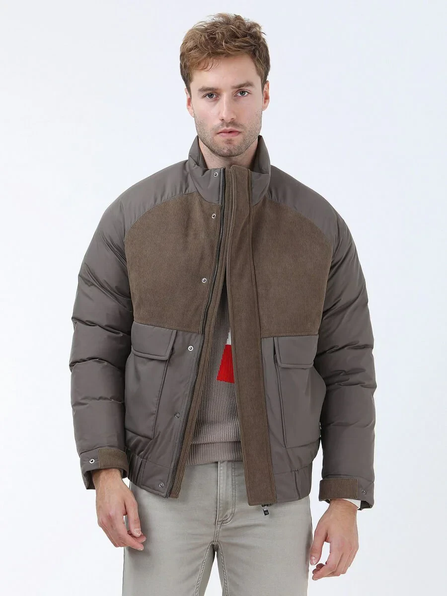 Açık Kahve Regular Fit Dik Yaka Casual Dokuma Mont - 1