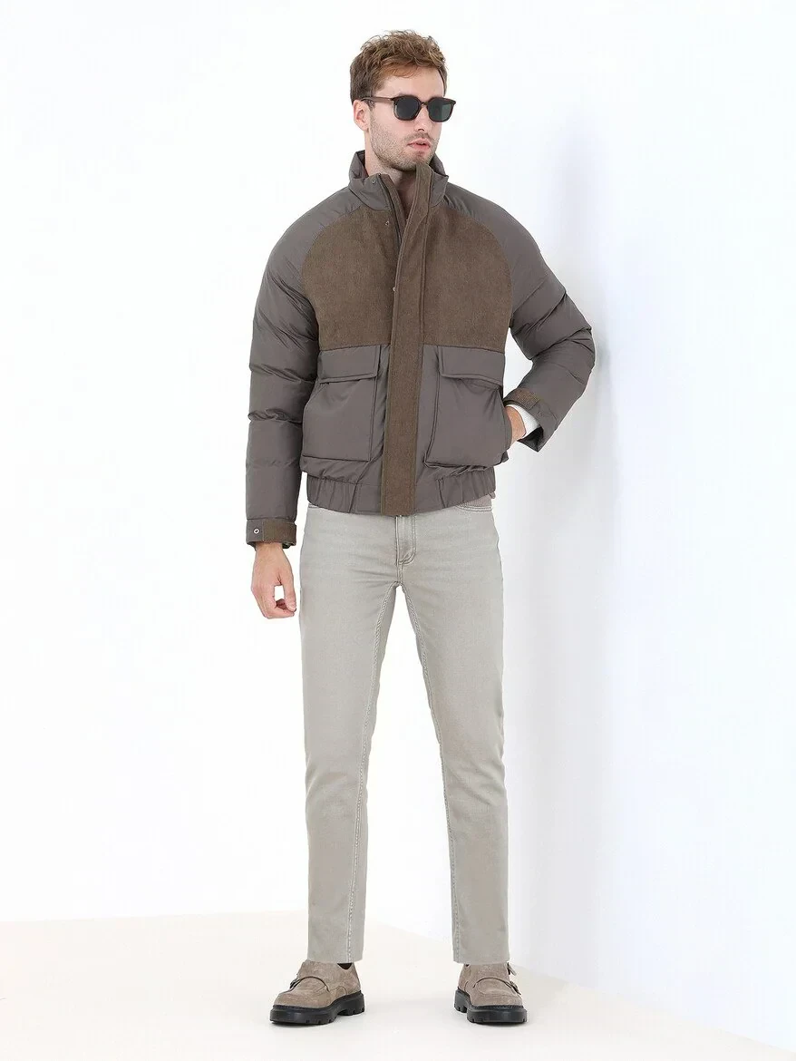 Açık Kahve Regular Fit Dik Yaka Casual Dokuma Mont - 2