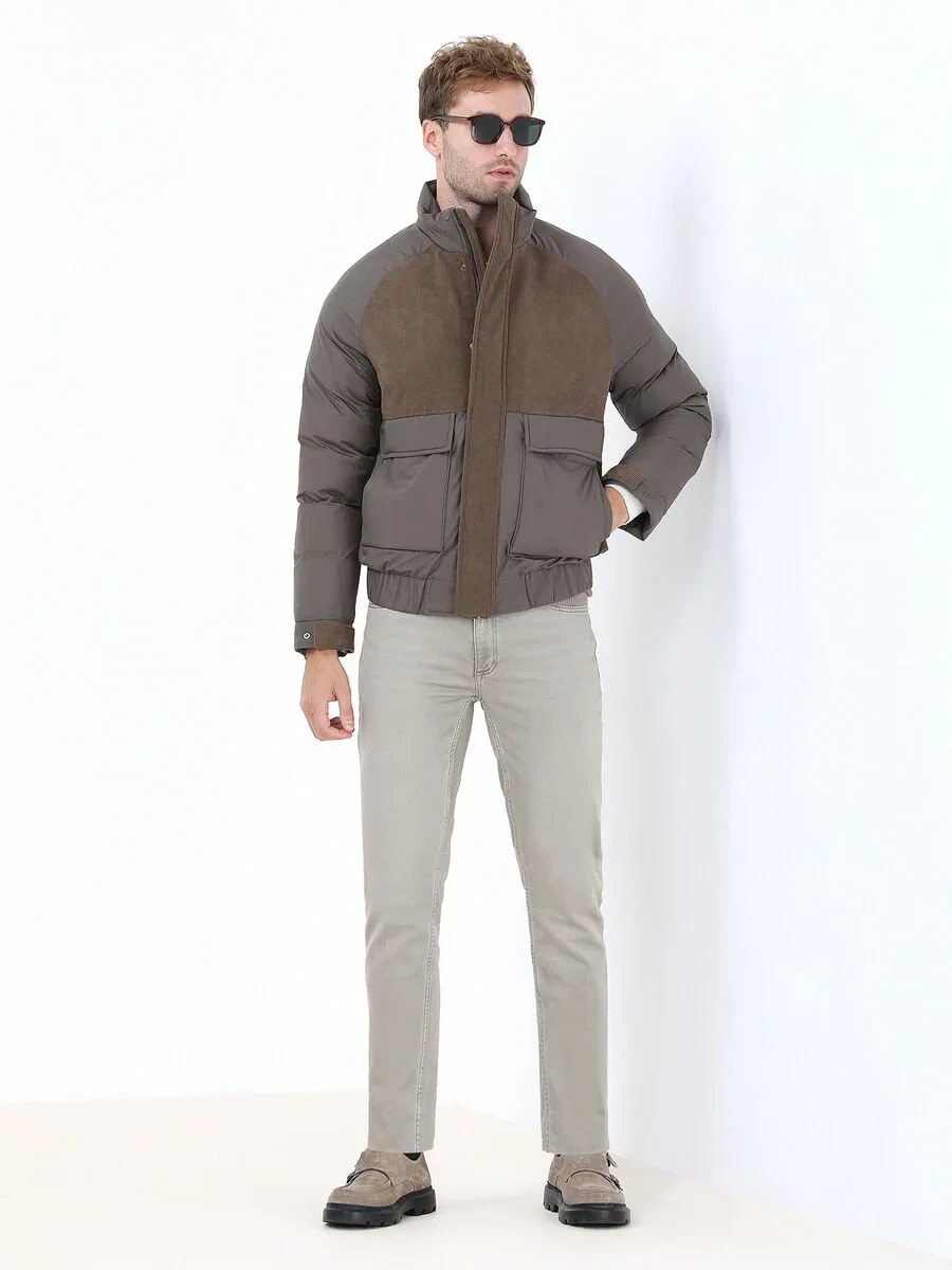 Açık Kahve Regular Fit Dik Yaka Casual Dokuma Mont - 2