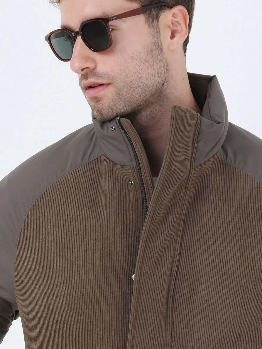 Açık Kahve Regular Fit Dik Yaka Casual Dokuma Mont - 3