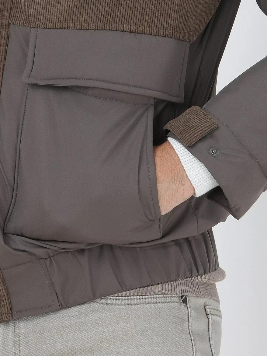 Açık Kahve Regular Fit Dik Yaka Casual Dokuma Mont 