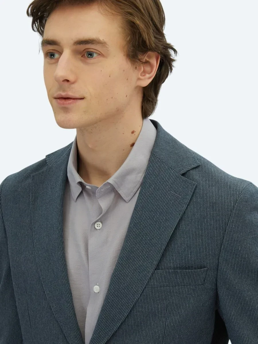 Açık Lacivert Çizgili Modern Fit Örme Takım Elbise - 4