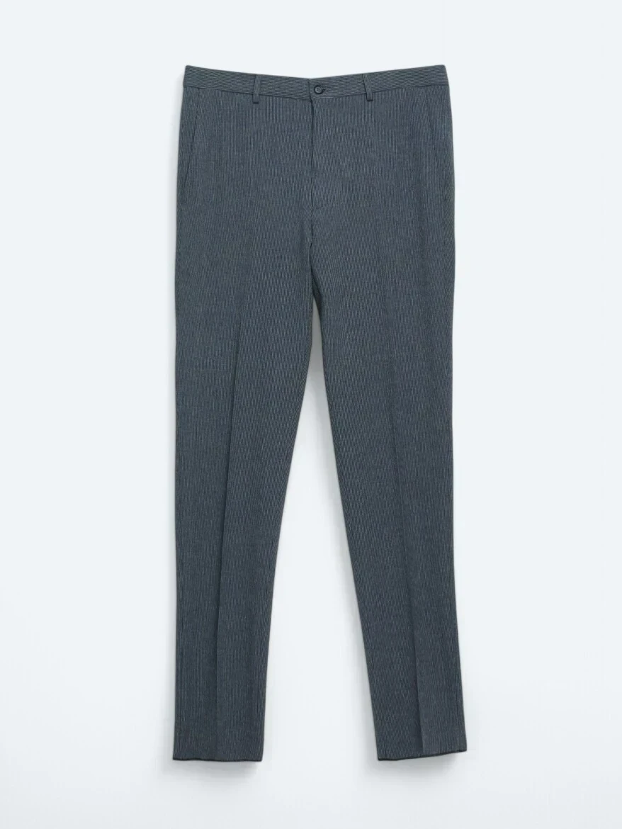 Açık Lacivert Çizgili Modern Fit Örme Takım Elbise - 7