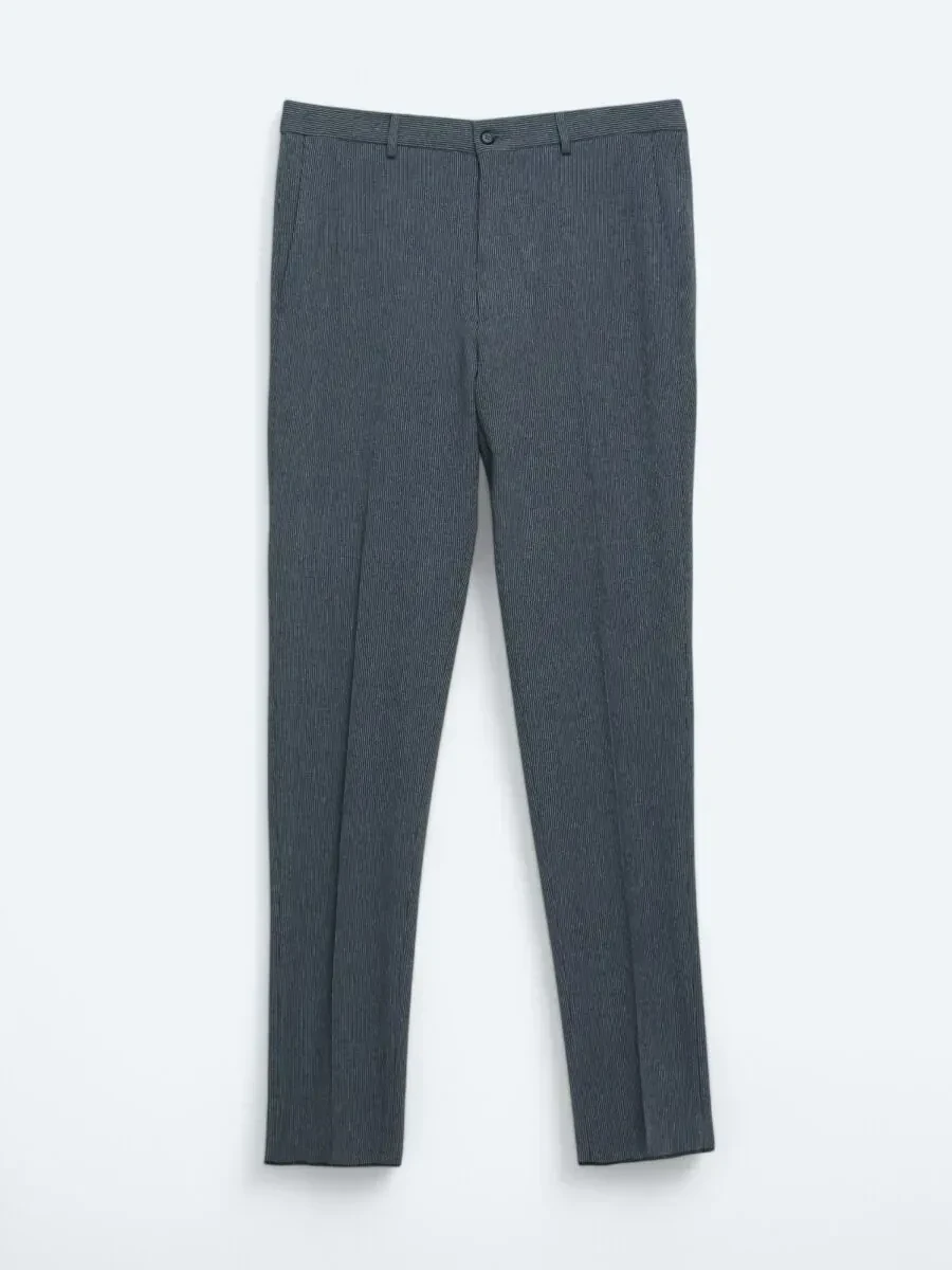 Açık Lacivert Çizgili Modern Fit Örme Takım Elbise - 7