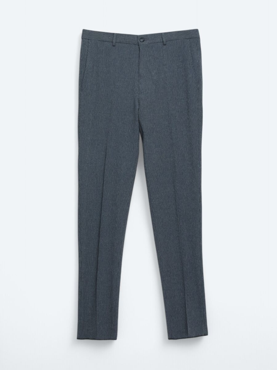 Açık Lacivert Çizgili Modern Fit Örme Takım Elbise - 7