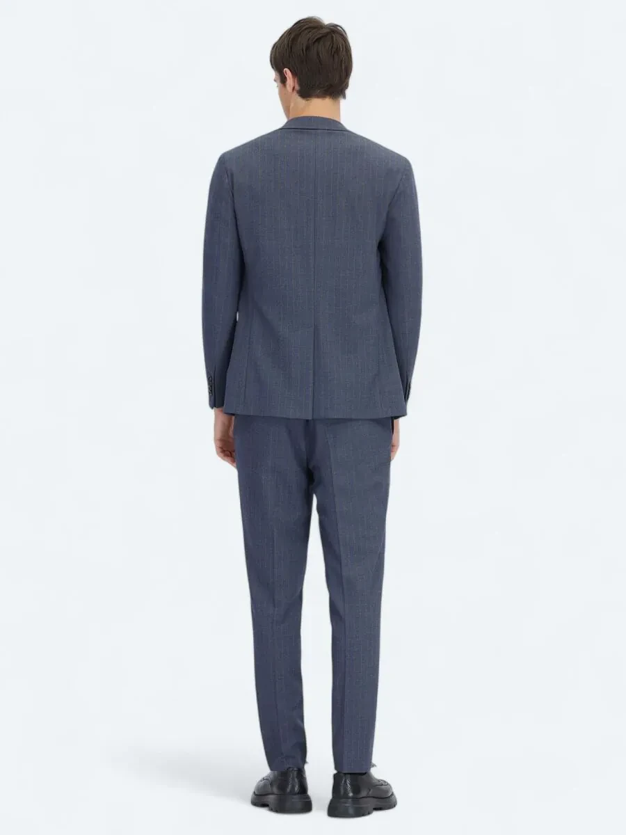 Açık Lacivert Çizgili Modern Fit Takım Elbise - 6