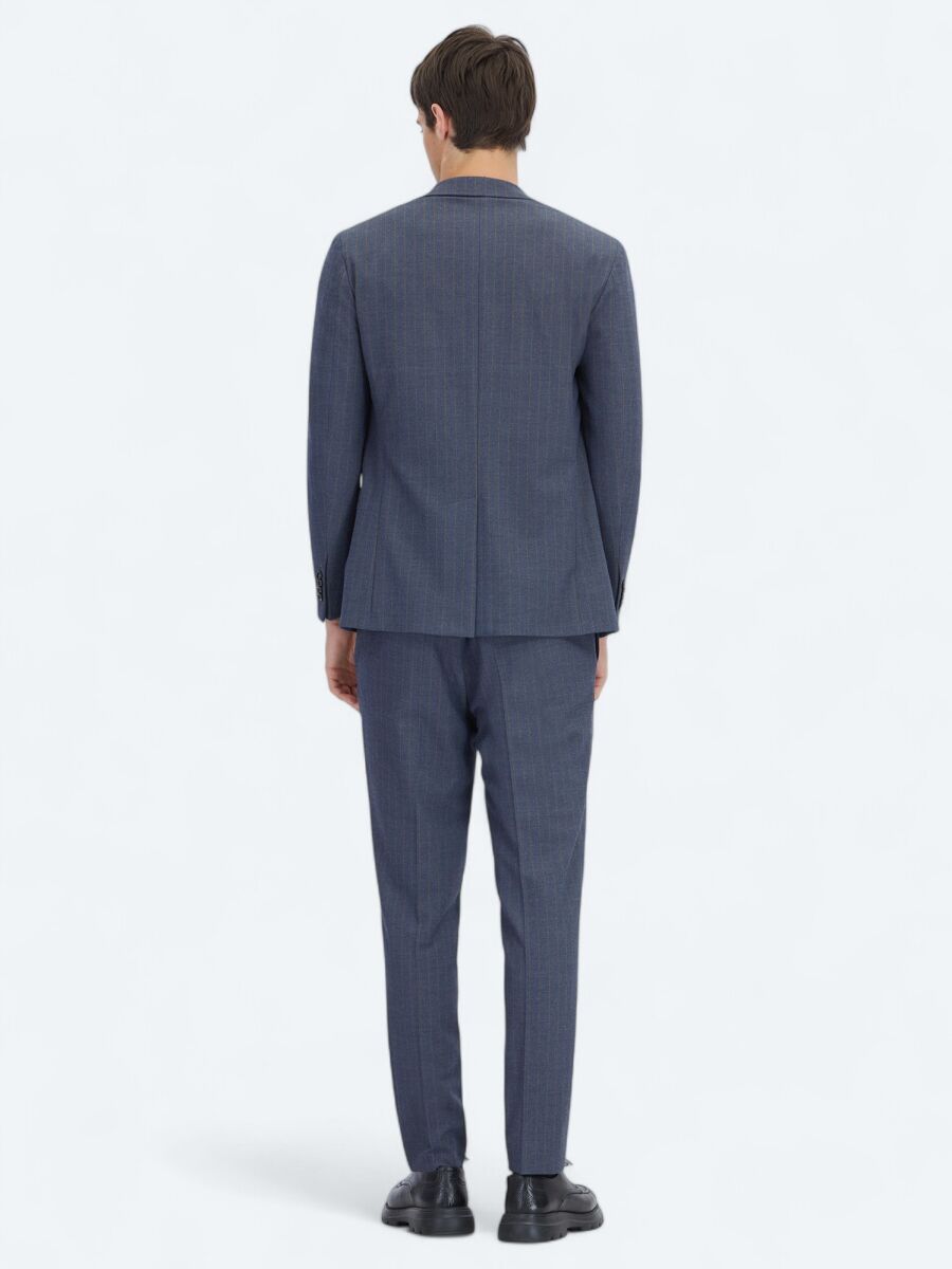 Açık Lacivert Çizgili Modern Fit Takım Elbise - 6