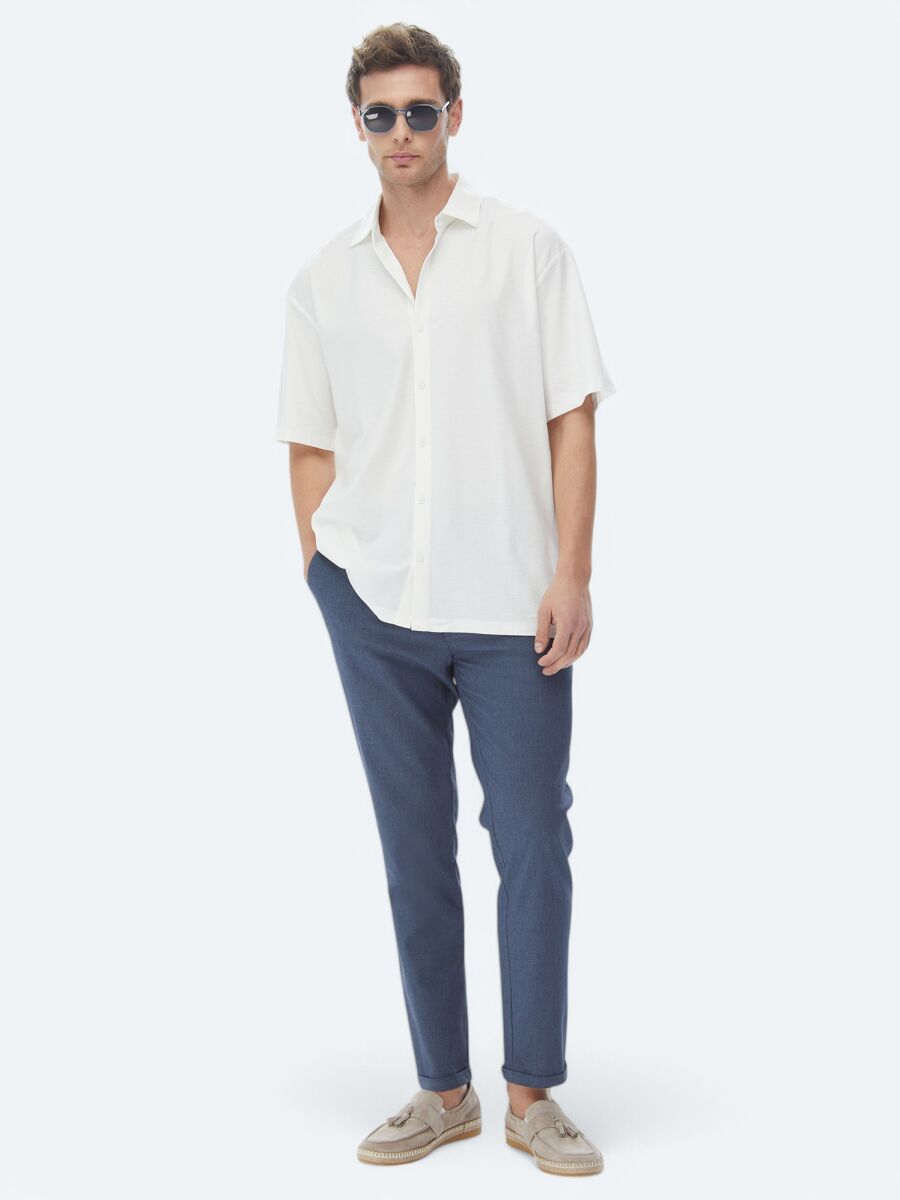 Açık Lacivert Dokuma Jogging Fit Casual Pamuk Karışımlı Pantolon - 1