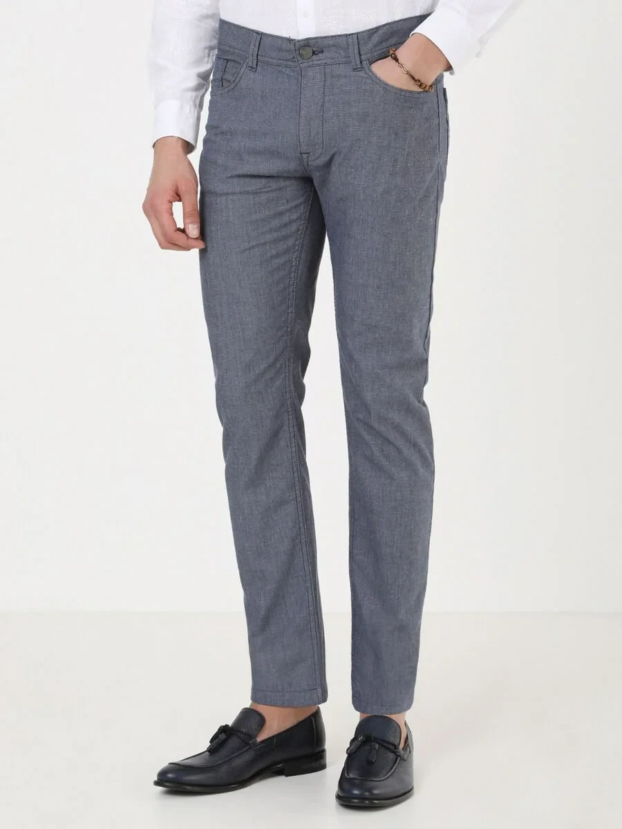 Açık Lacivert Dokuma Regular Fit Casual Pamuk Karışımlı Pantolon - 1