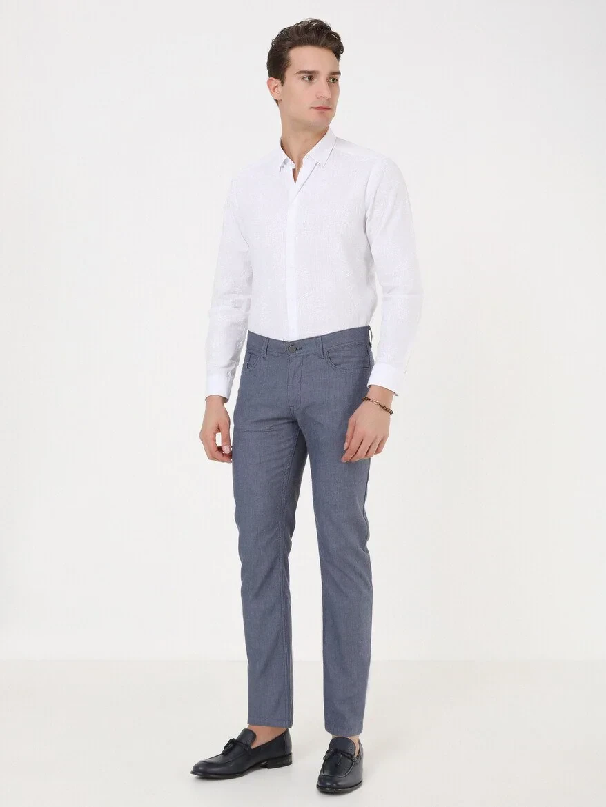 Açık Lacivert Dokuma Regular Fit Casual Pamuk Karışımlı Pantolon - 2
