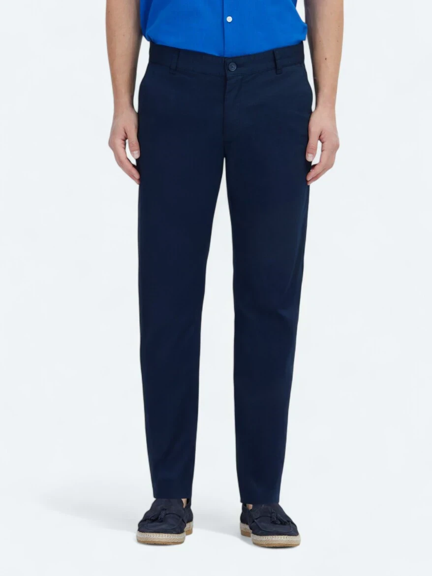 Açık Lacivert Dokuma Regular Fit Casual Pamuk Karışımlı Pantolon - 2
