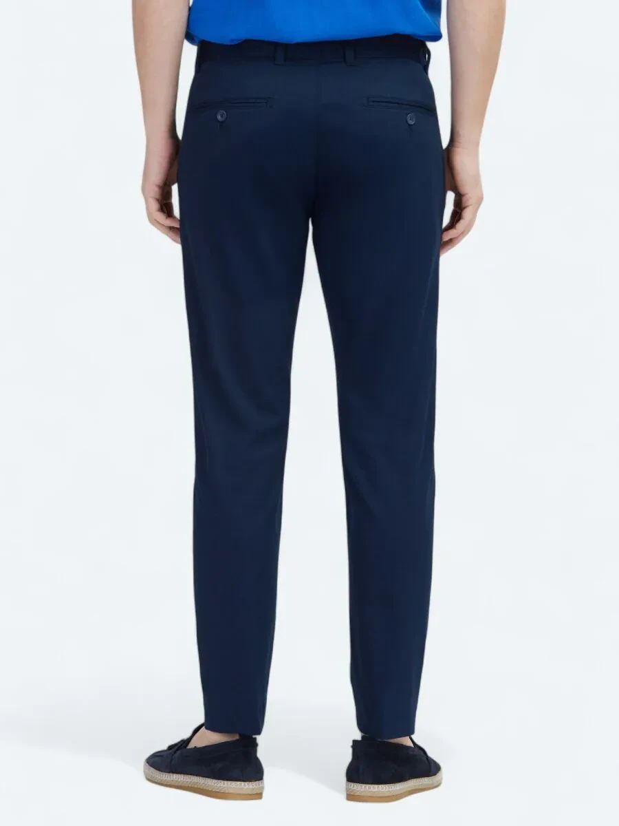 Açık Lacivert Dokuma Regular Fit Casual Pamuk Karışımlı Pantolon - 4