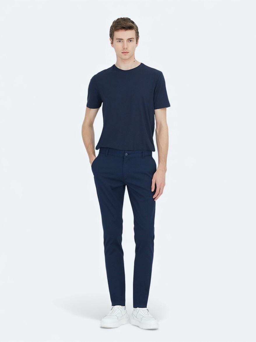 Açık Lacivert Dokuma Regular Fit Casual Pamuk Karışımlı Pantolon - 1
