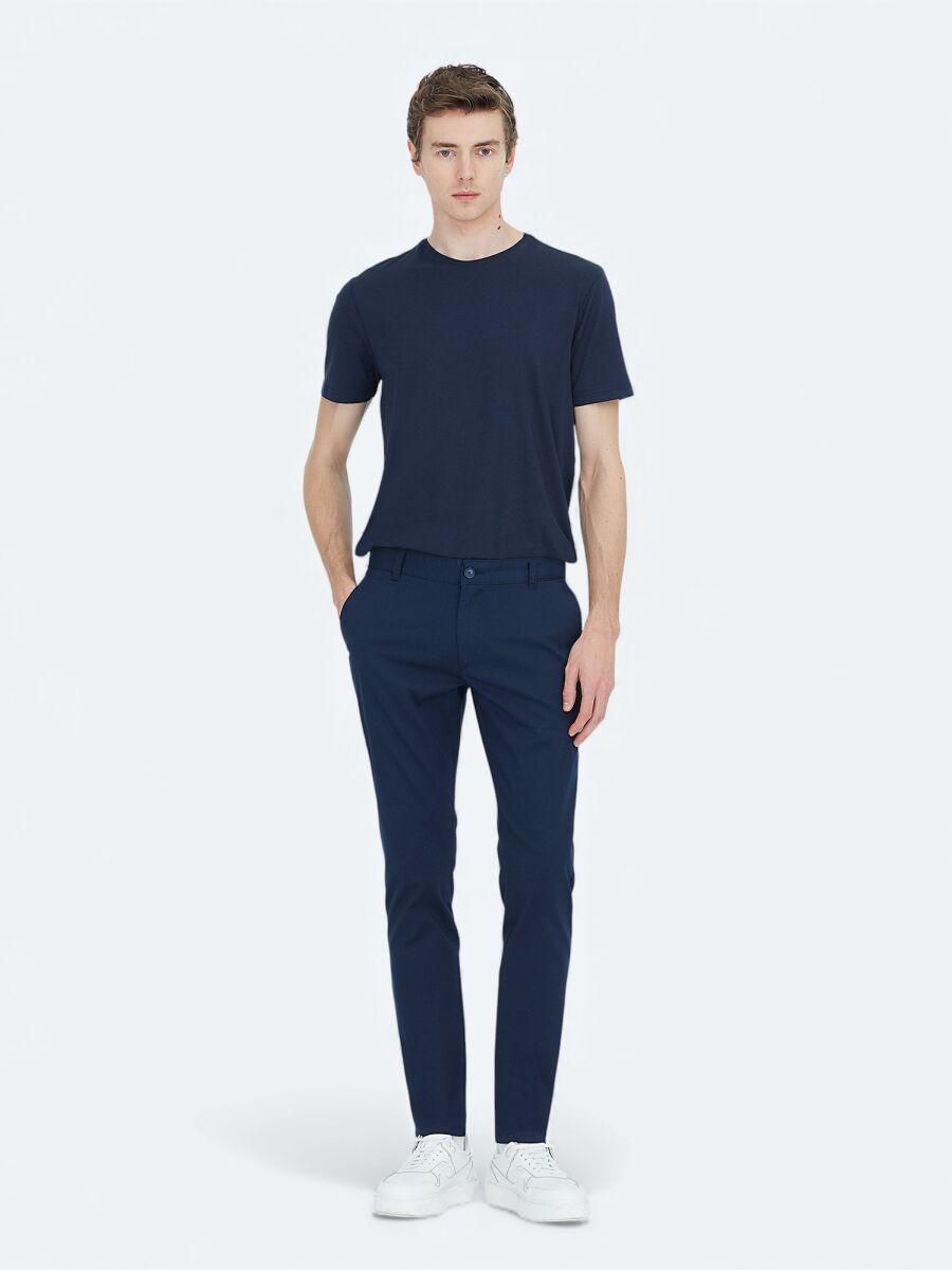 Açık Lacivert Dokuma Regular Fit Casual Pamuk Karışımlı Pantolon - 1