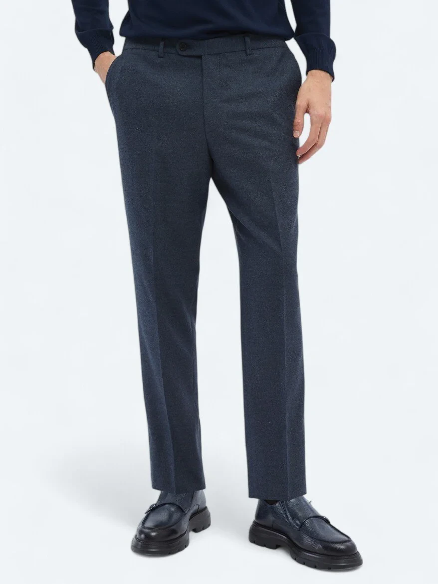 Açık Lacivert Düz Dokuma Fitted Fit Klasik Pantolon - 2