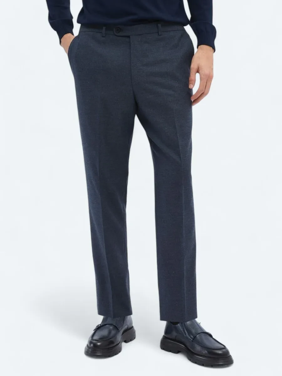 Açık Lacivert Düz Dokuma Fitted Fit Klasik Pantolon - 2