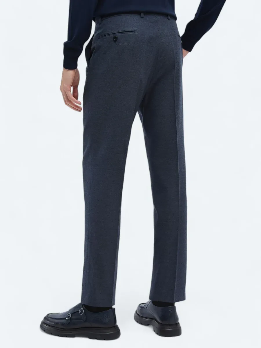 Açık Lacivert Düz Dokuma Fitted Fit Klasik Pantolon - 4