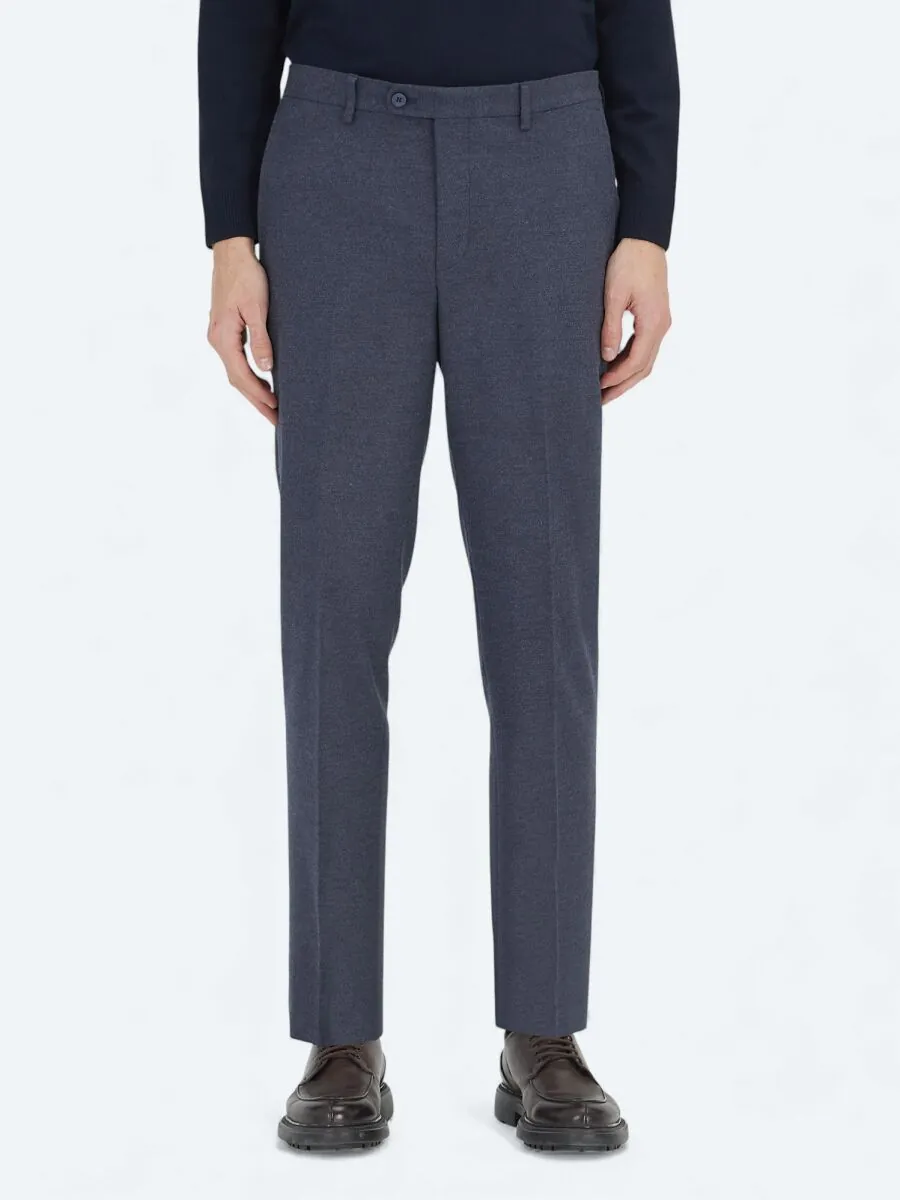 Açık Lacivert Düz Dokuma Fitted Fit Klasik Pantolon - 2