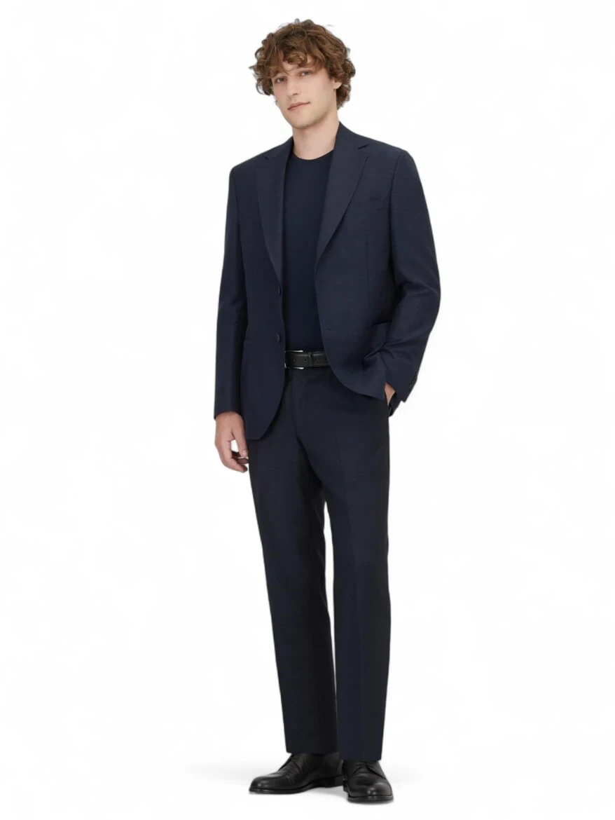 Açık Lacivert Düz Modern Fit Yün Karışımlı Ceket - 1