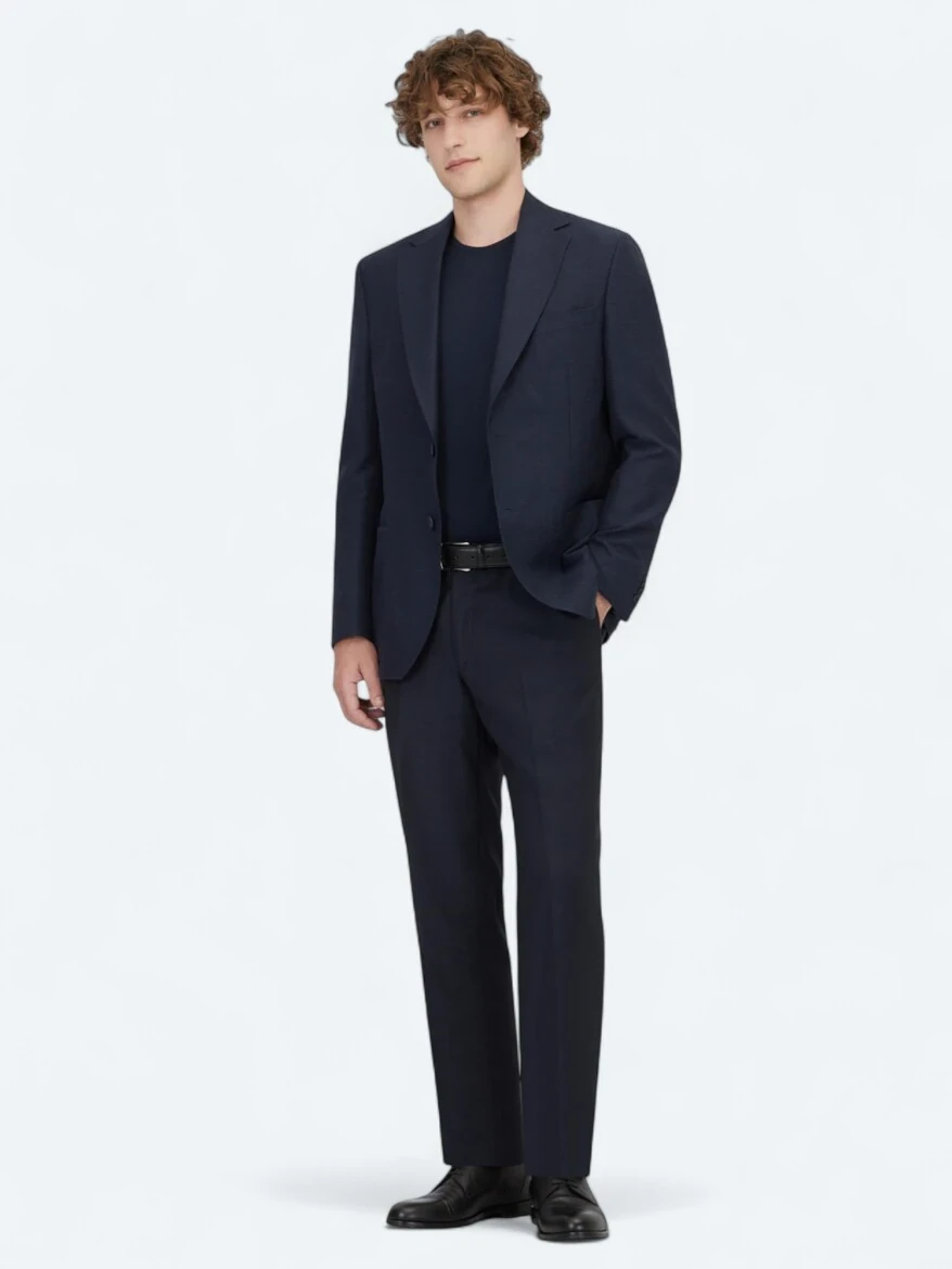 Açık Lacivert Düz Modern Fit Yün Karışımlı Ceket - 2