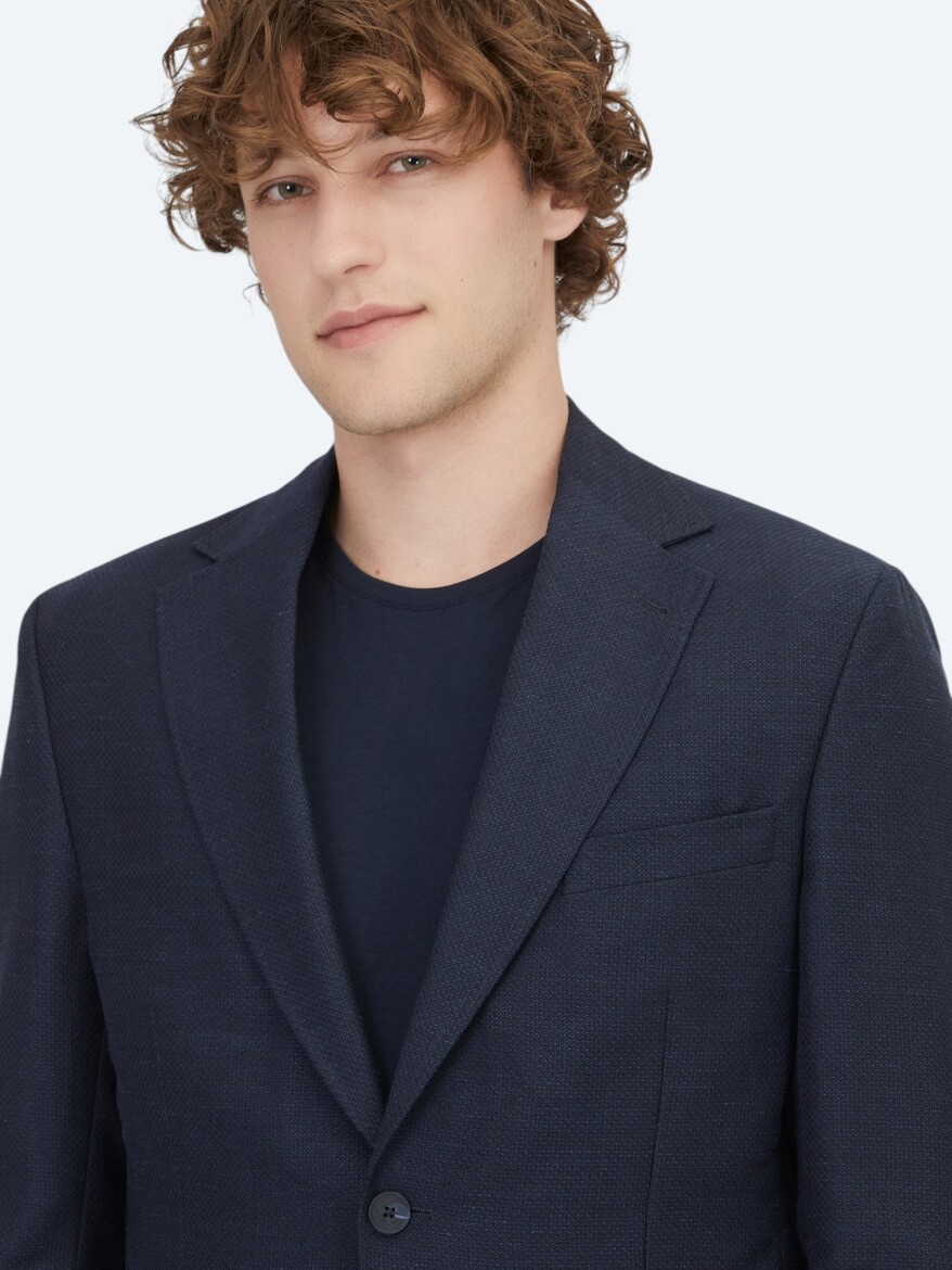 Açık Lacivert Düz Modern Fit Yün Karışımlı Ceket - 3