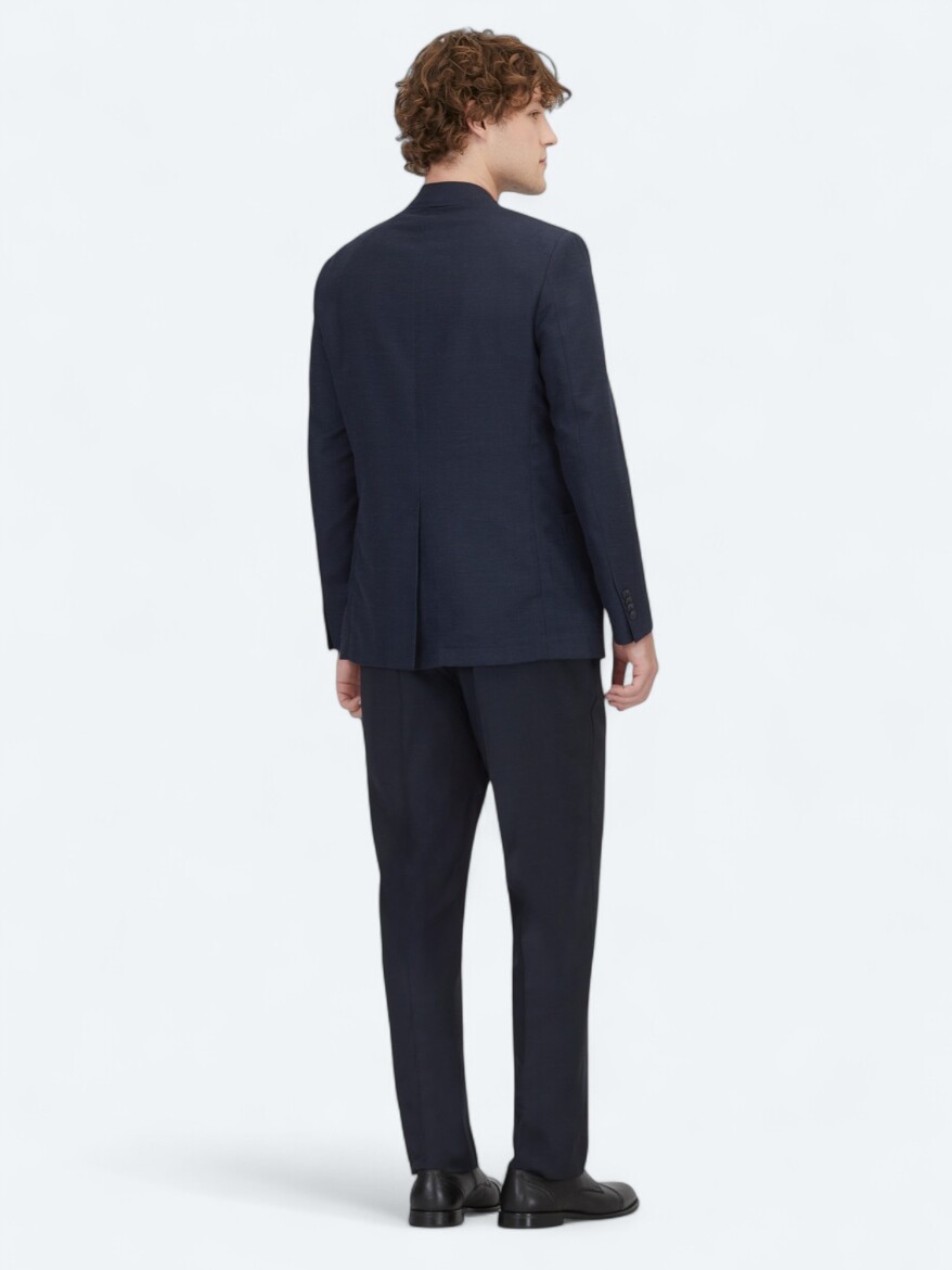 Açık Lacivert Düz Modern Fit Yün Karışımlı Ceket - 5