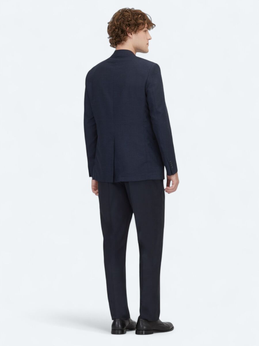 Açık Lacivert Düz Modern Fit Yün Karışımlı Ceket - 5