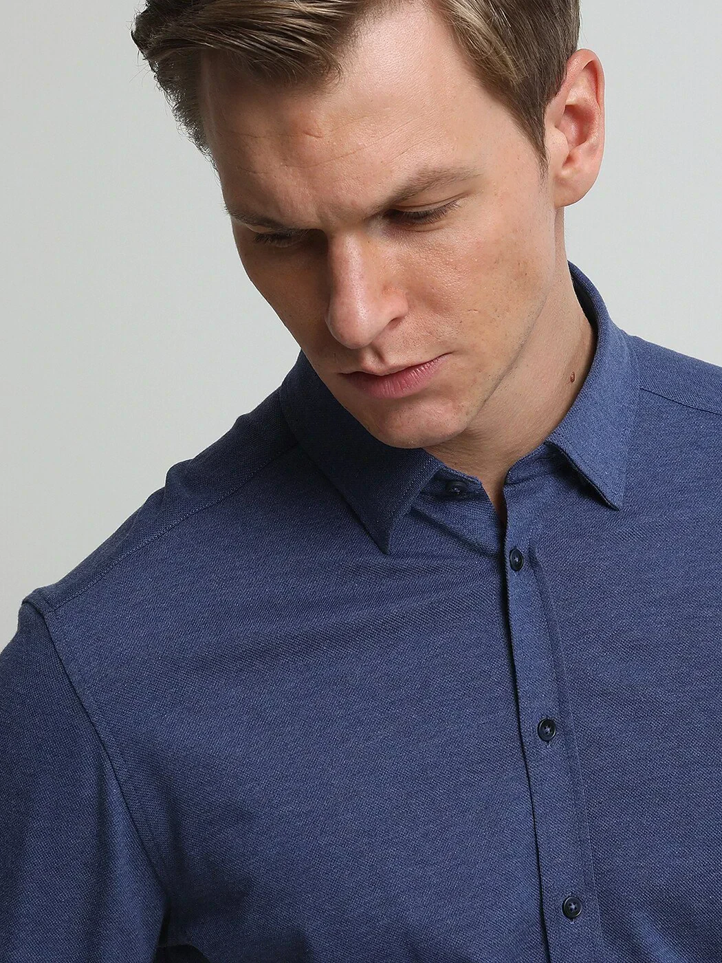 Açık Lacivert Düz Regular Fit Casual %100 Pamuk Gömlek - 1