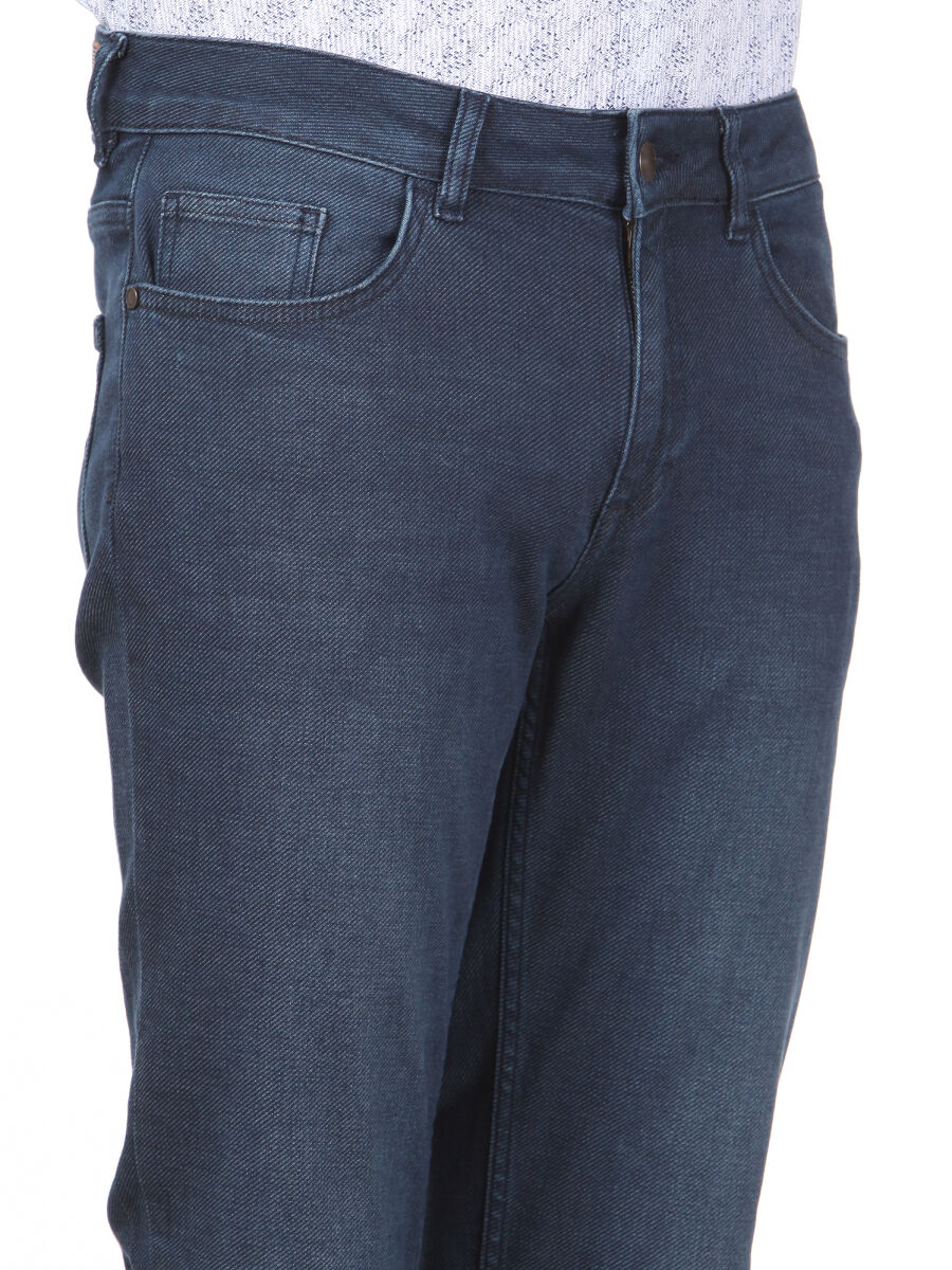 Açık Lacivert Düz Slim Fit Denim Pamuk Karışımlı Pantolon - 3