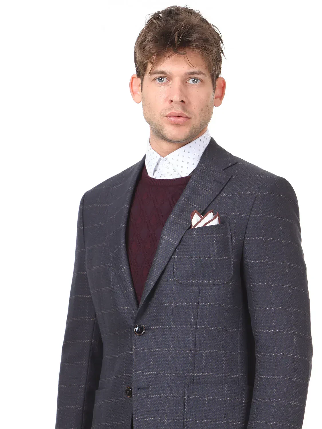 Açık Lacivert Kareli Modern Fit Ceket - 2