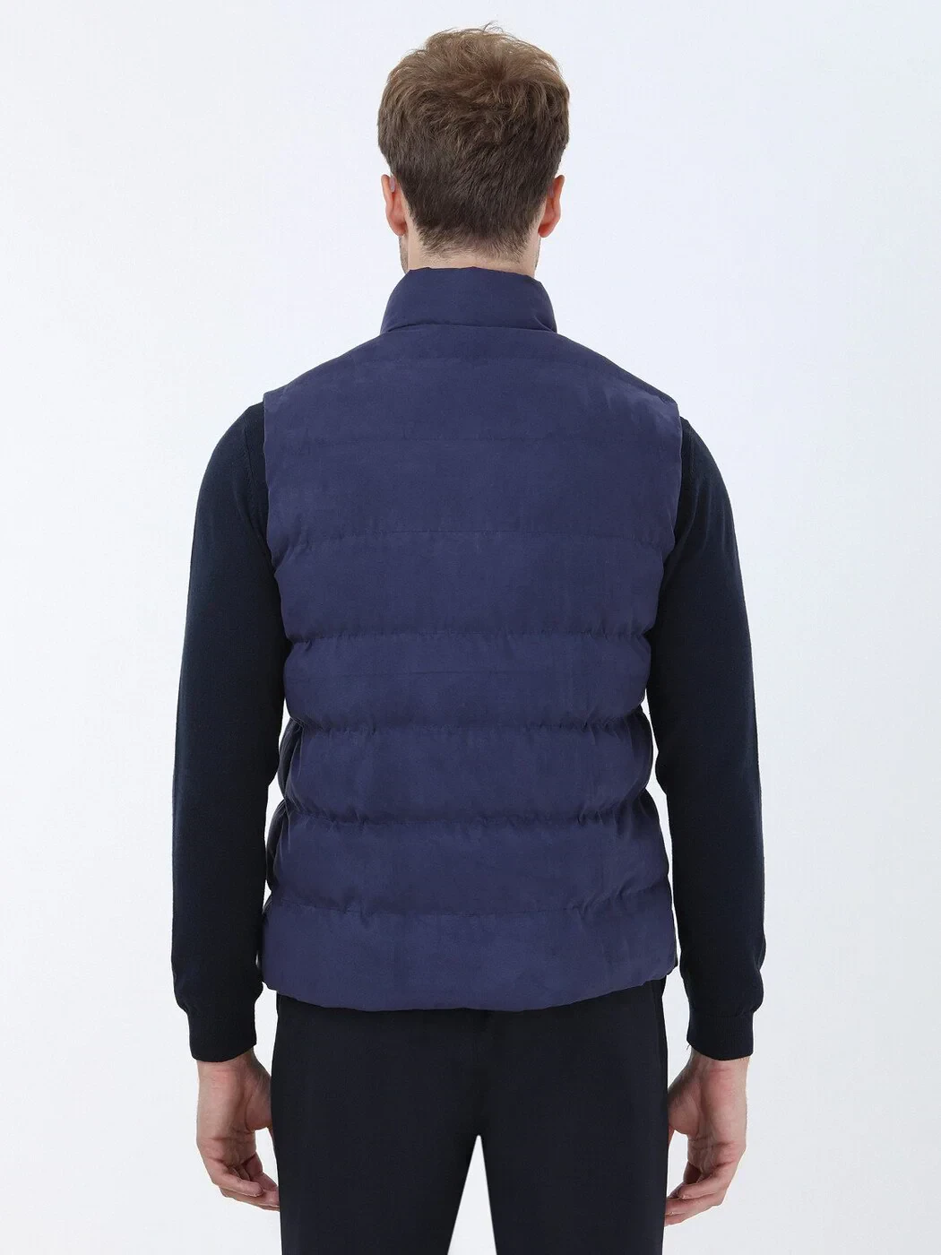 Açık Lacivert Regular Fit Dik Yaka Casual Dokuma Spor Yelek - 5
