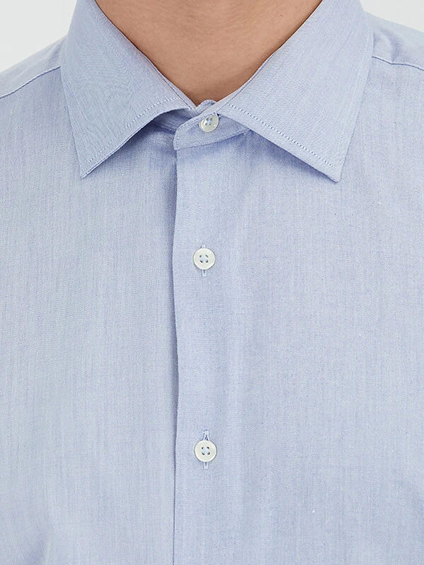 Açık Lacivert Regular Fit Dokuma Klasik Pamuk Karışımlı Gömlek - 3