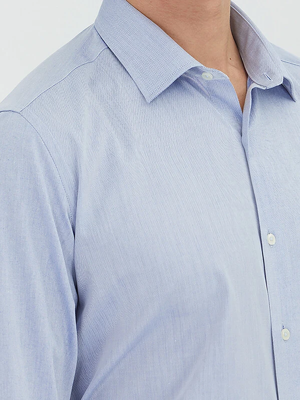 Açık Lacivert Regular Fit Dokuma Klasik Pamuk Karışımlı Gömlek - 4