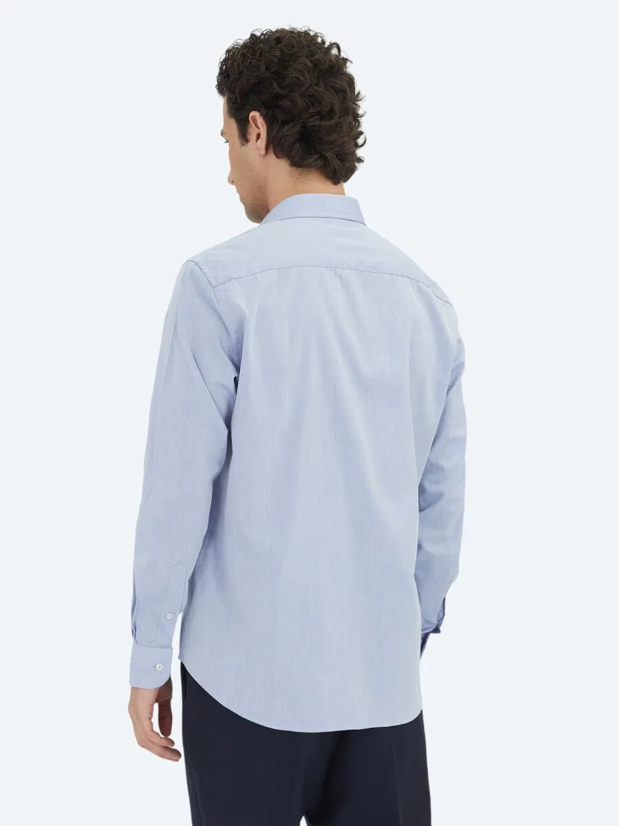 Açık Lacivert Regular Fit Dokuma Klasik Pamuk Karışımlı Gömlek - 5
