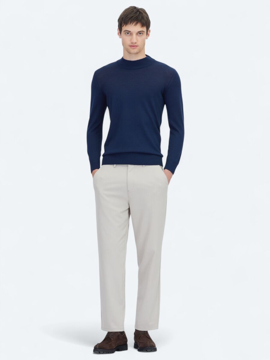 Açık Lacivert Yarım Balıkçı Yaka Jakarlı Yün Karışımlı Triko Kazak - 2