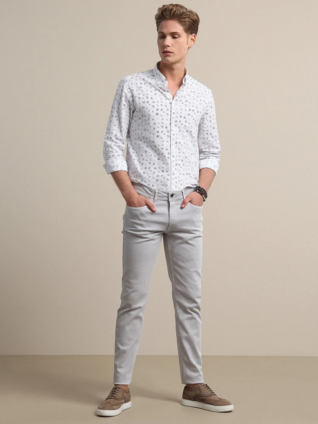 Açık Mavi Baskılı Regular Fit Dokuma Casual %100 Pamuk Gömlek - 1