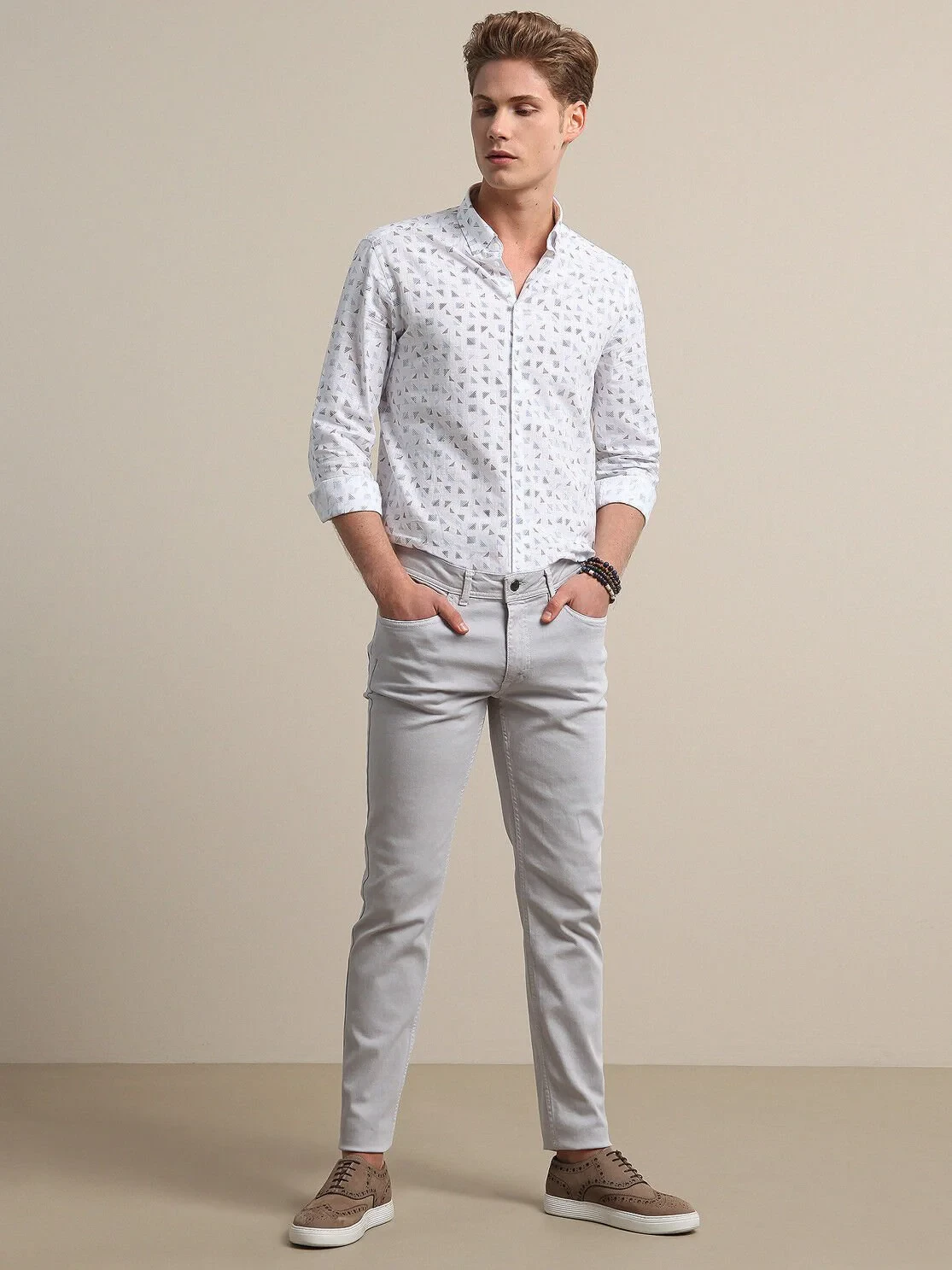 Açık Mavi Baskılı Regular Fit Dokuma Casual %100 Pamuk Gömlek - 1
